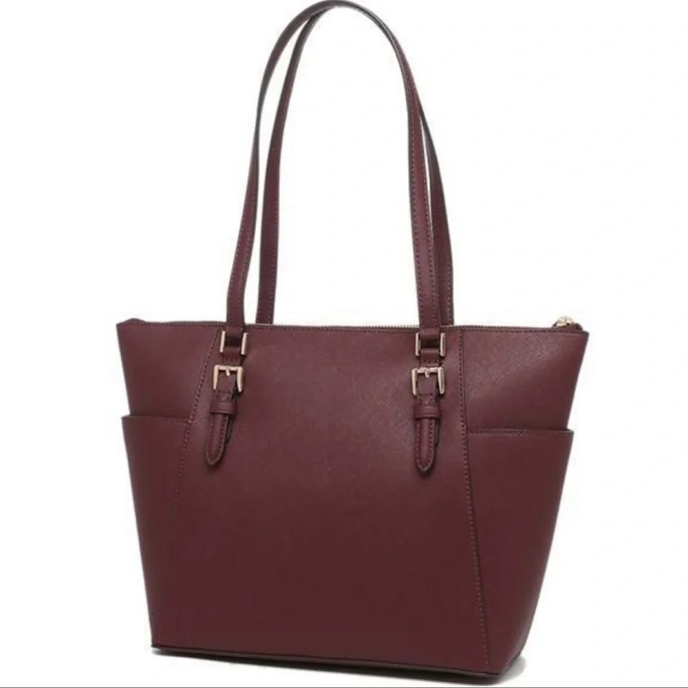 MICHAEL KORS Charlotte Large Leather Top-Zip Tote Dark Cherry NWT